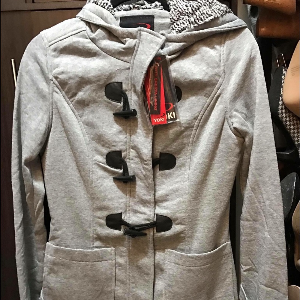 Heather Gray Knit Sherpa-Lined Hooded Jacket Small