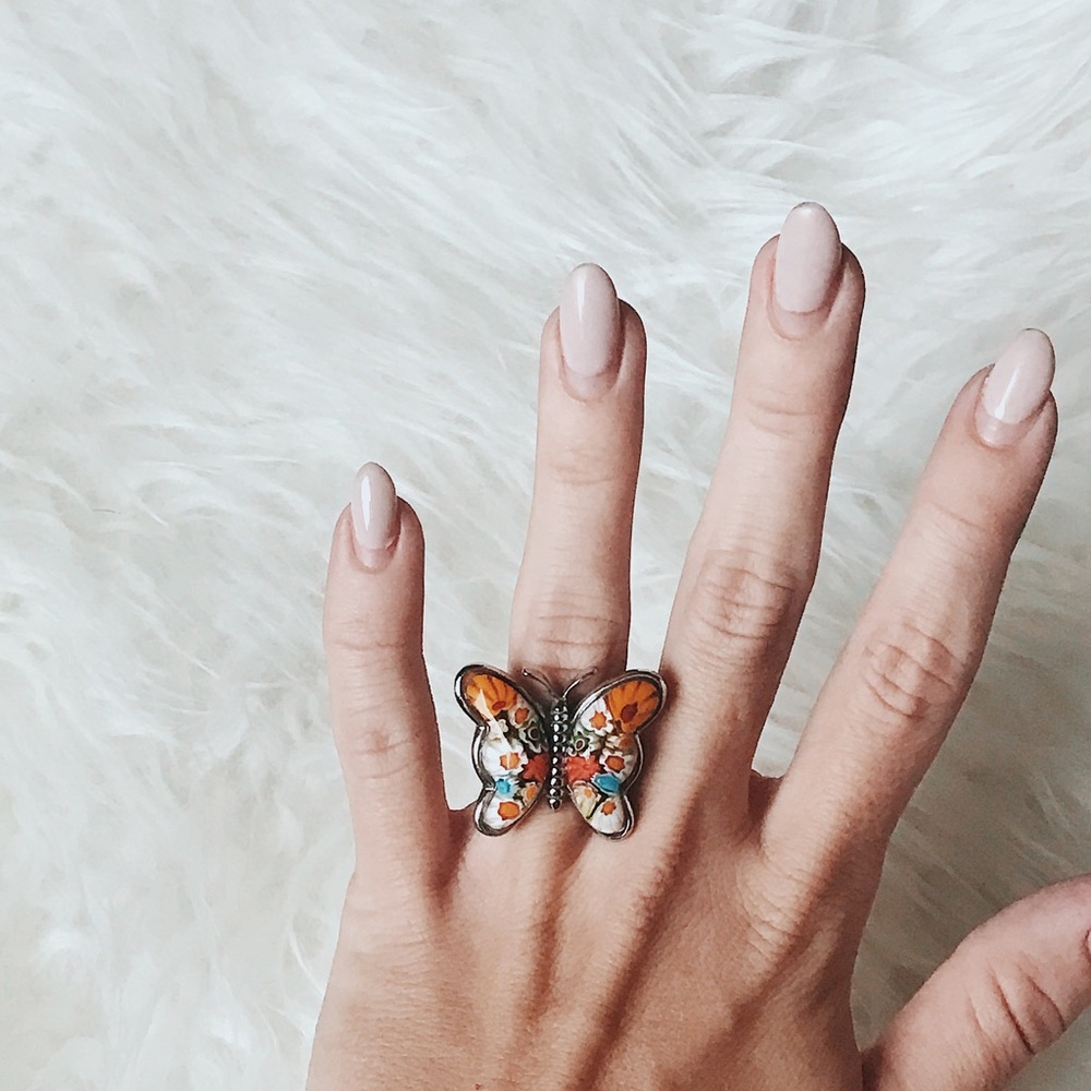 RARE Butterfly Ring Plated Sterling Silver