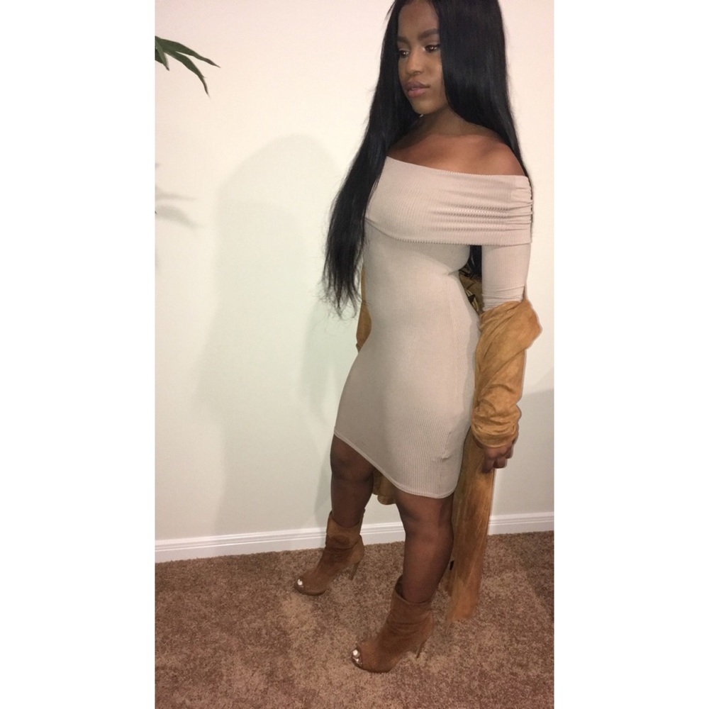Nude off the shoulder dress