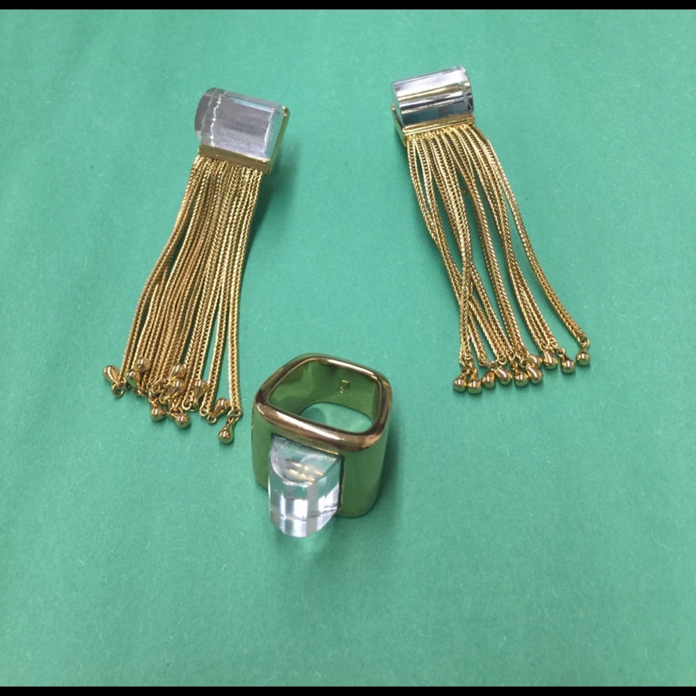 Rachel Zoe gold plated earrings and ring