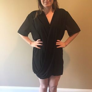Topshop Black Sheer Faux Wrap Shift Dress
