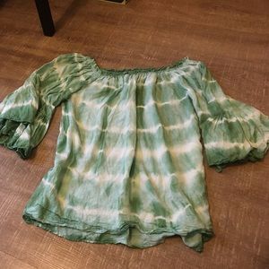 Green tie dye off the shoulder dress