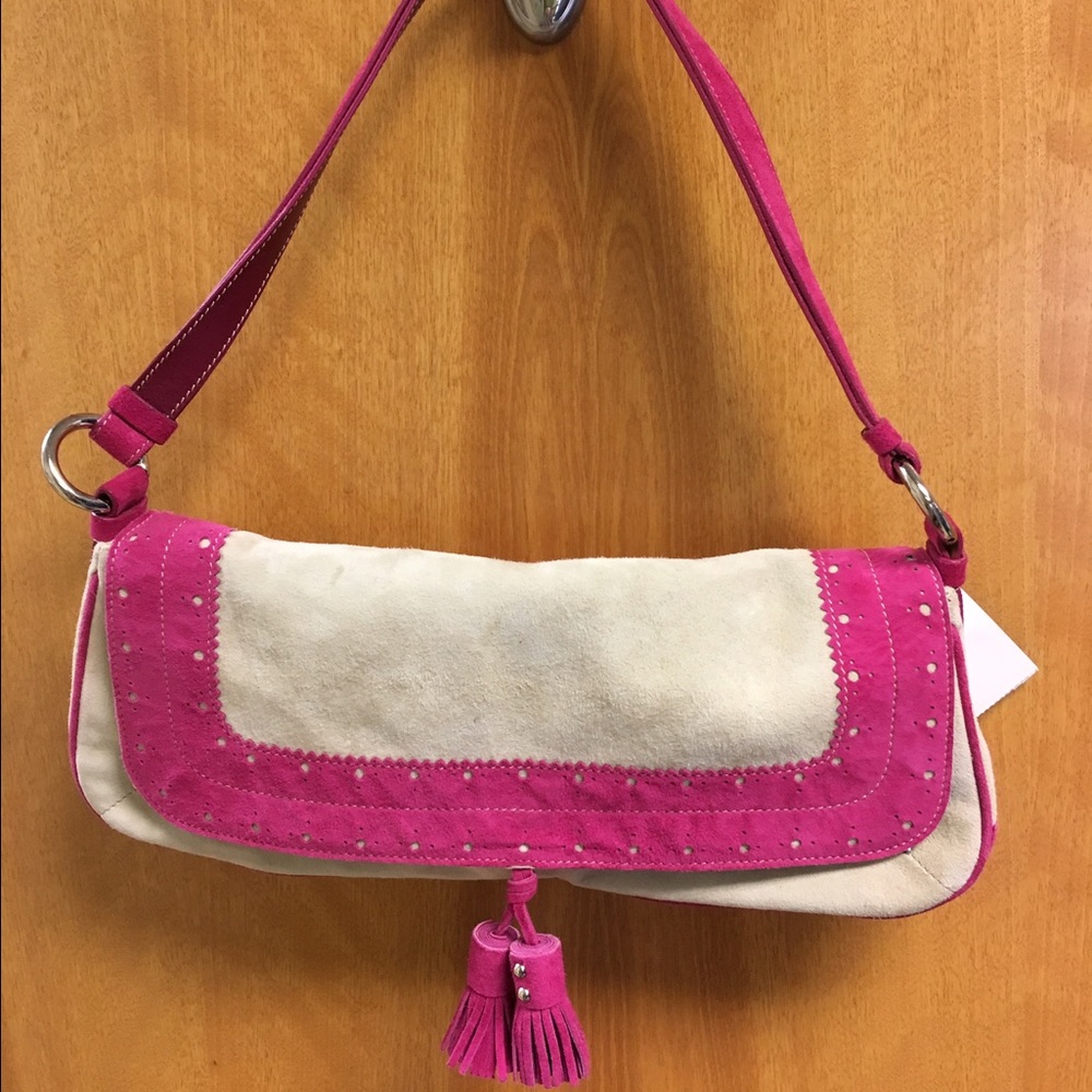 Burberry pink and cream suede purse