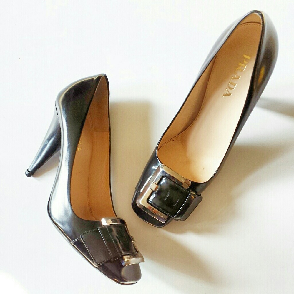 PRADA BLACK SQUARE TOE PUMPS