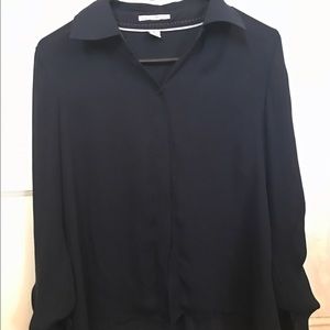 Dark Blue Slightly Sheer Silk Dalia Button Down