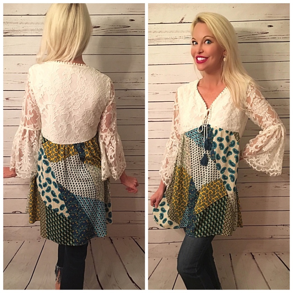 LAST 2! 💕Gorgeous lace detail patchwork tunic! - Picture 4 of 4