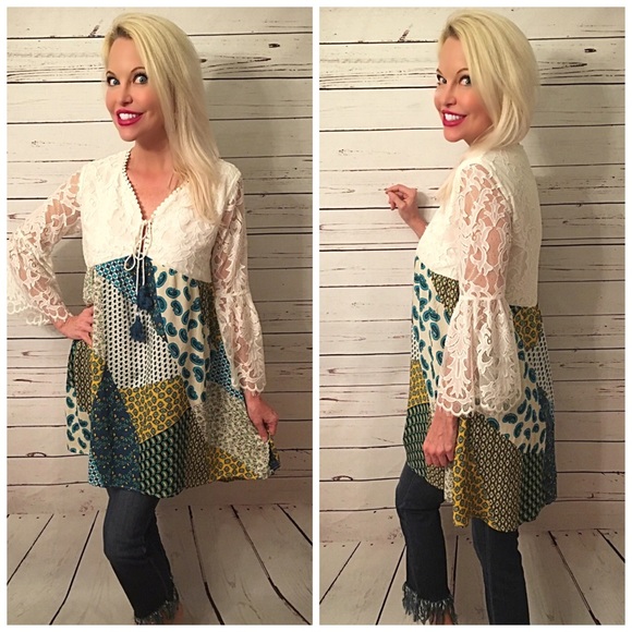 LAST 2! 💕Gorgeous lace detail patchwork tunic! - Picture 3 of 4