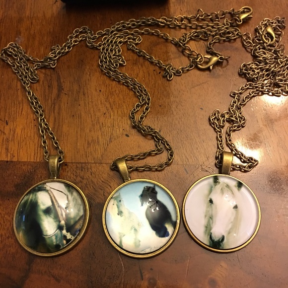 Jewelry - Set of 3 Horse Glass Pendant Necklaces