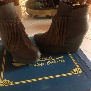 Brown fringe booties