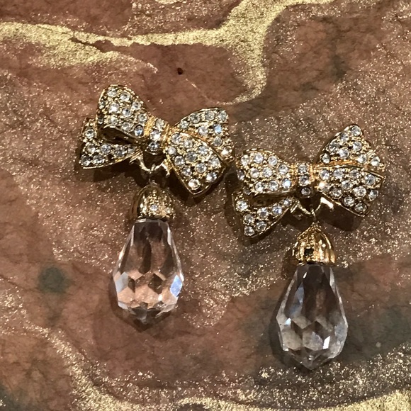 Pierced Rhinestone Earrings with Crystal Drop - Picture 2 of 4