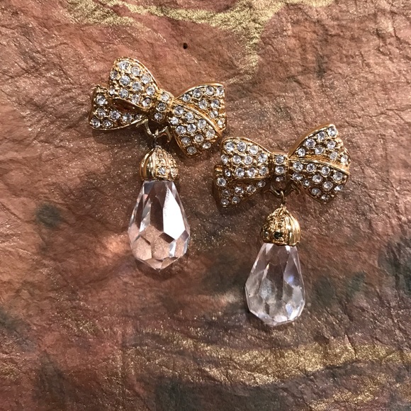 Pierced Rhinestone Earrings with Crystal Drop - Picture 3 of 4