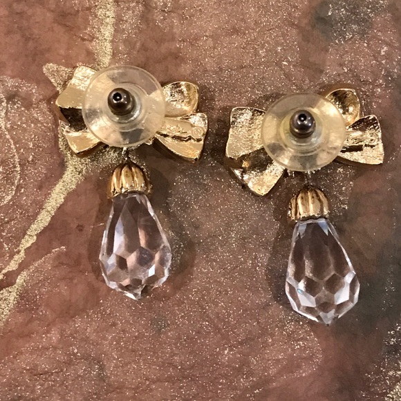 Pierced Rhinestone Earrings with Crystal Drop - Picture 4 of 4