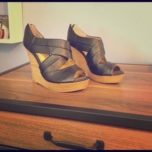 Seychelles 'Risky' Black Leather Wedge