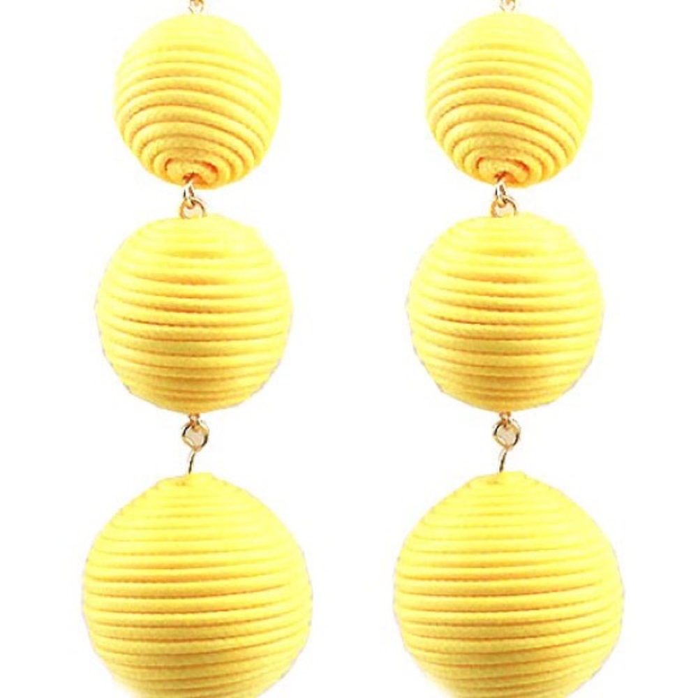 Triple ball thread drop earrings yellow - Picture 1 of 2
