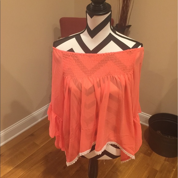 Coral off the shoulder Top 1s/m 2M/L bell sleeves - Picture 4 of 7