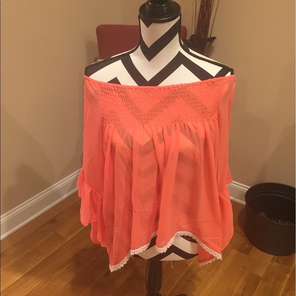 Coral off the shoulder Top 1s/m 2M/L bell sleeves - Picture 7 of 7