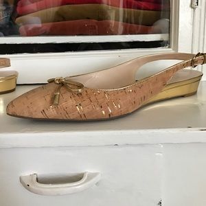 Gold and cork sling back flats