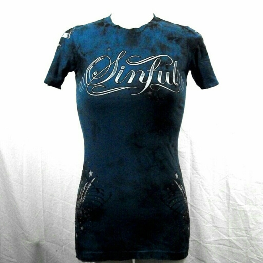 Sinful by Affliction  Blue Shirt Small NWOT