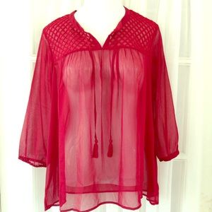 Lucky Brand Large Cranberry Chiffon Peasant Top