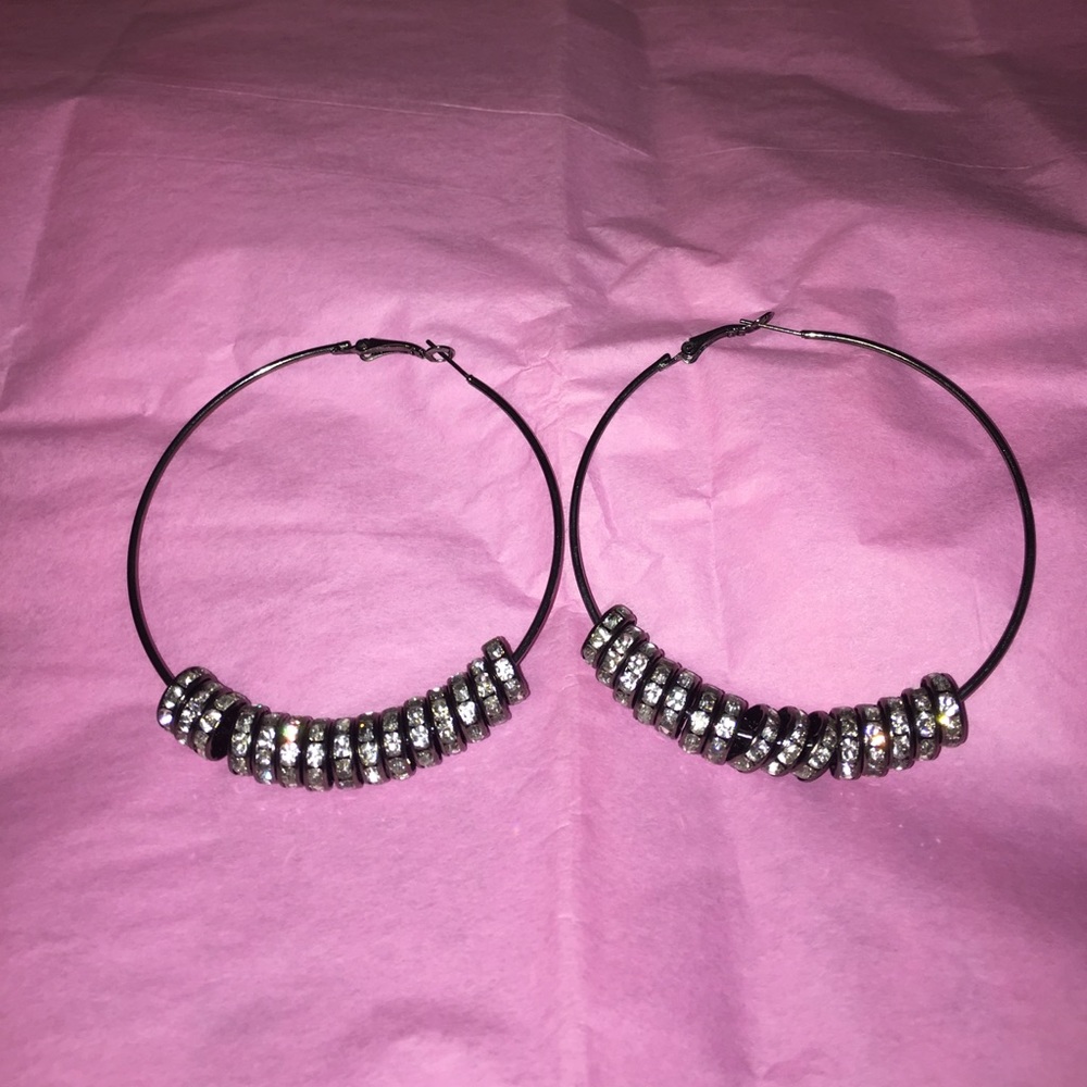 Rhinestone, hoop earrings.