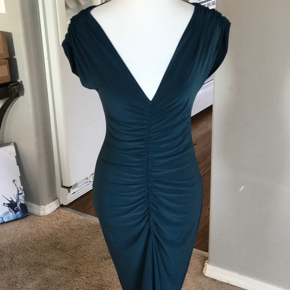 Norma Kamali shirred party dress in teal