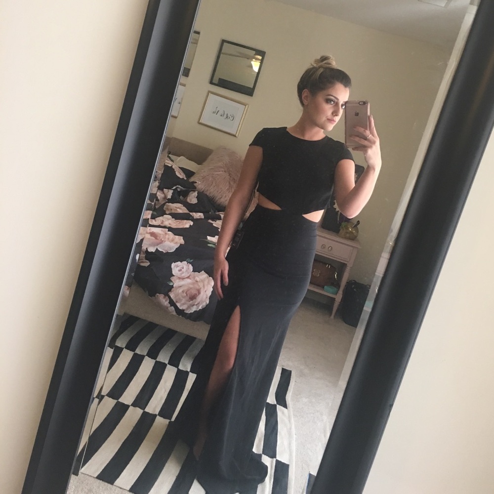 Lulus Conversation Piece Black cut out Maxi Dress