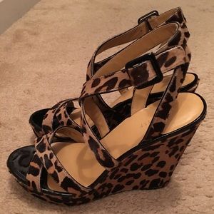 Nine West Leopard Wedge Sandals- Size 11