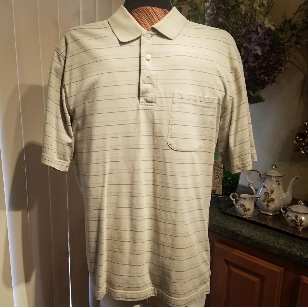 Puritan tan striped polo shirt large
