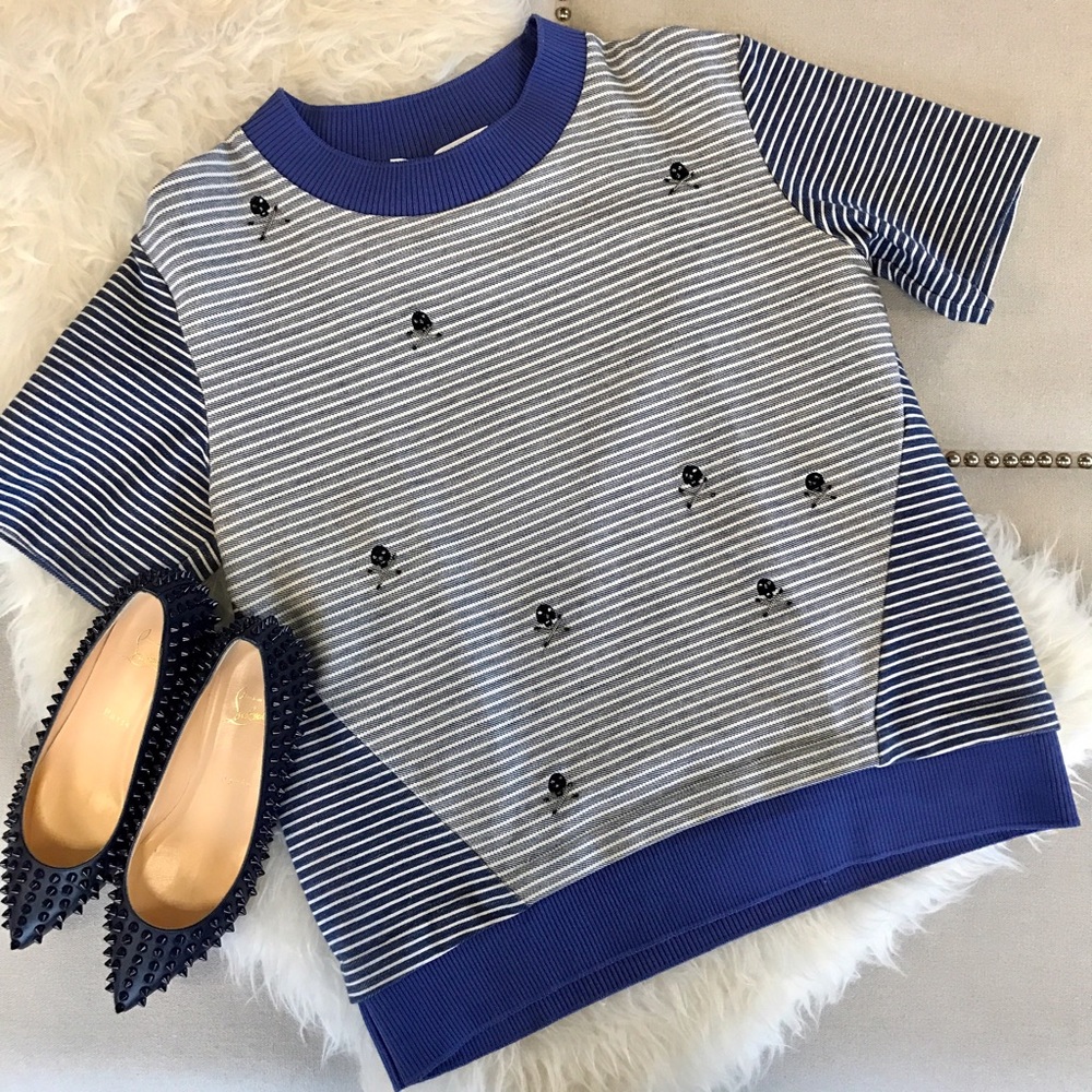 Thakoon Addition Striped Skull Embroidered Top