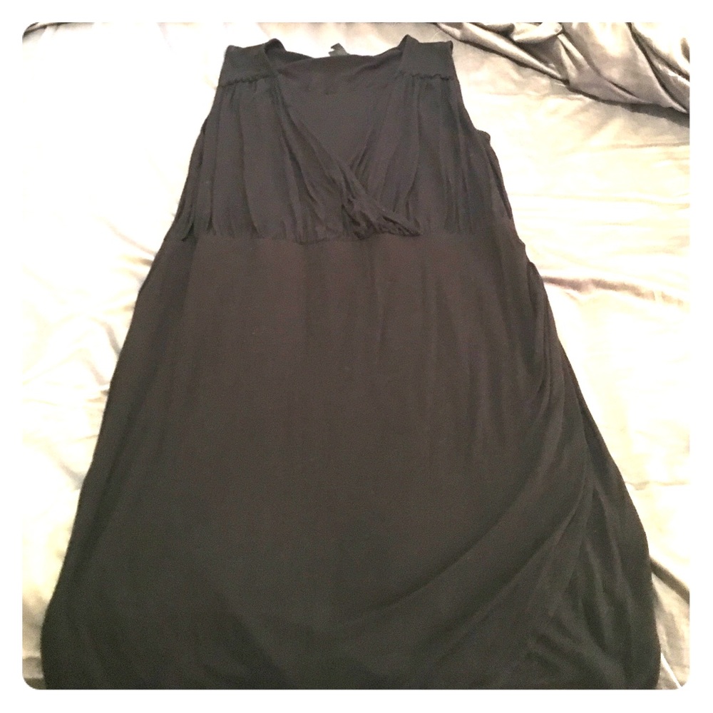 Black sleeveless faux wrap dress