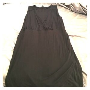 Black sleeveless faux wrap dress