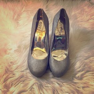 Guess Silver sparkly heels