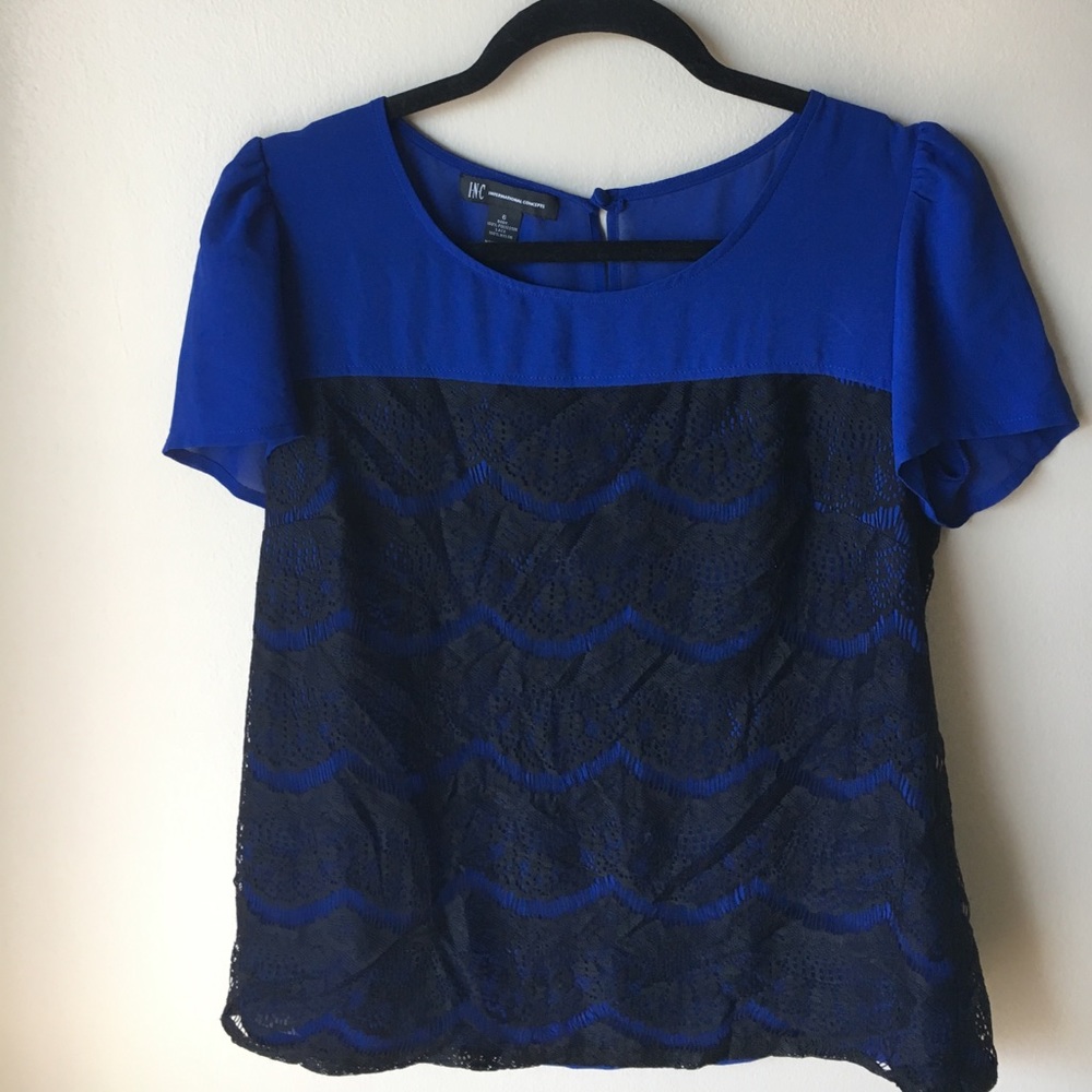 INC Lace Top - Black and Blue - Size 6