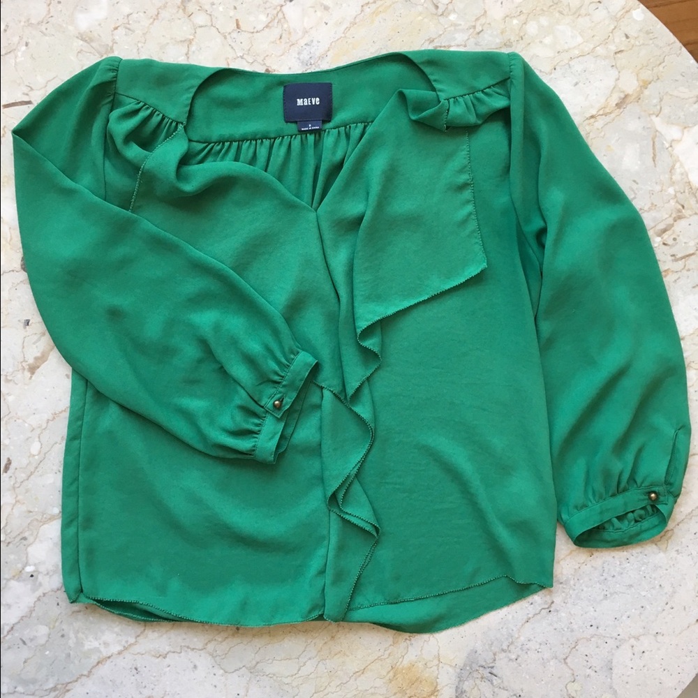 Anthropologie- Maeve sz 0 gorgeous green blouse.