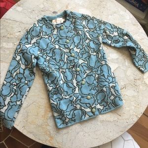 Vintage floral cardigan, beautiful blue color