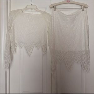 Two piece crop top and skirt set. White.