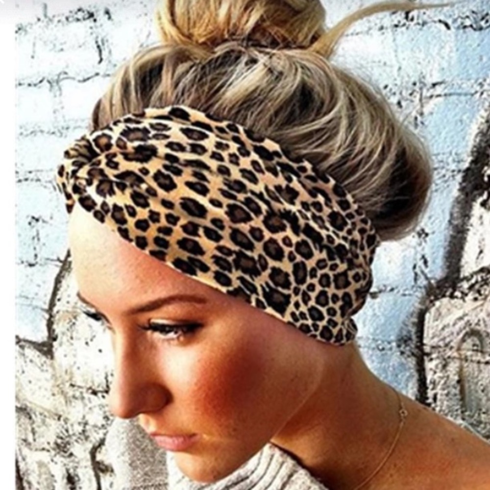 Leopard print, solid black and gray headwraps