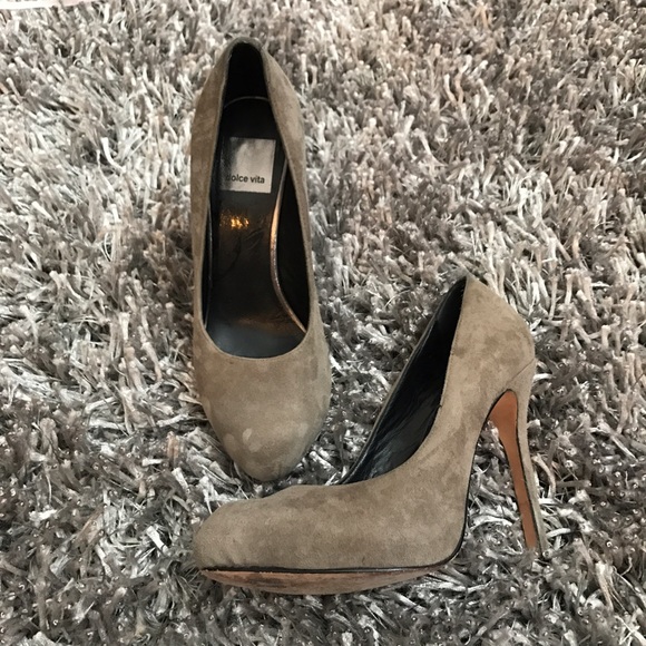 Dolce Vita Shoes - Dolce Vita Heels Suede Round Toe Gray Taupe Heels