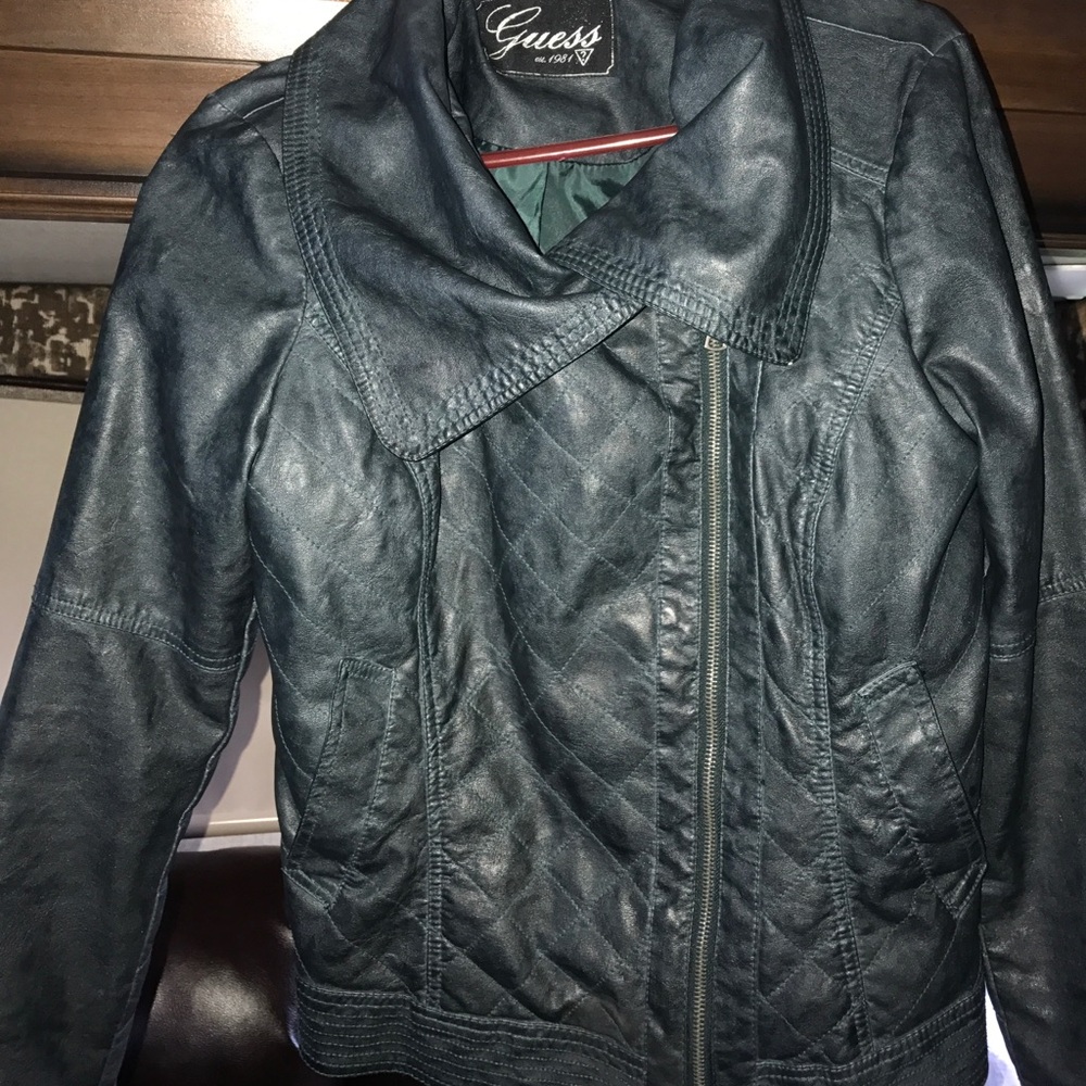 Guess leather blue/green jacket!