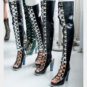 Rodarte - Black Embossed thigh high  lace up