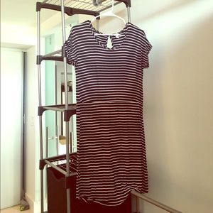 Short sleeve elastic waist striped dress