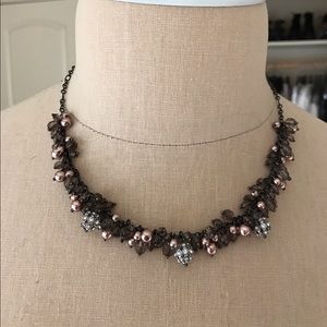 Gunmetal and Pink Necklace with Diamond accents.