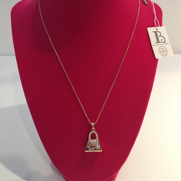 Swarovski Crystal &Goldtone Handbag Necklace NWT - Picture 2 of 4