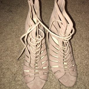 Nude lace up wedges