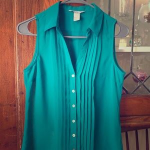 H&M Sleeveless Button-Up Top w/ Collar / Turquoise