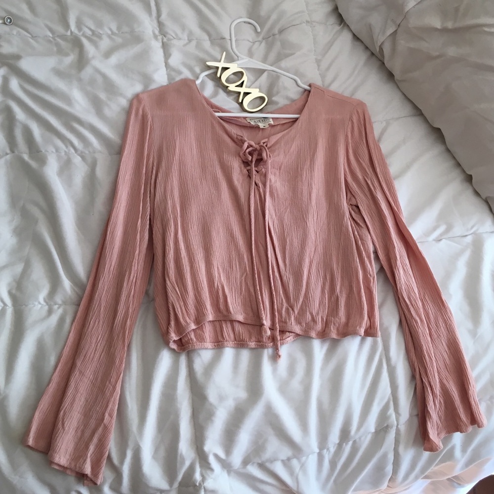 Pink Lace Up Long Sleeve Shirt