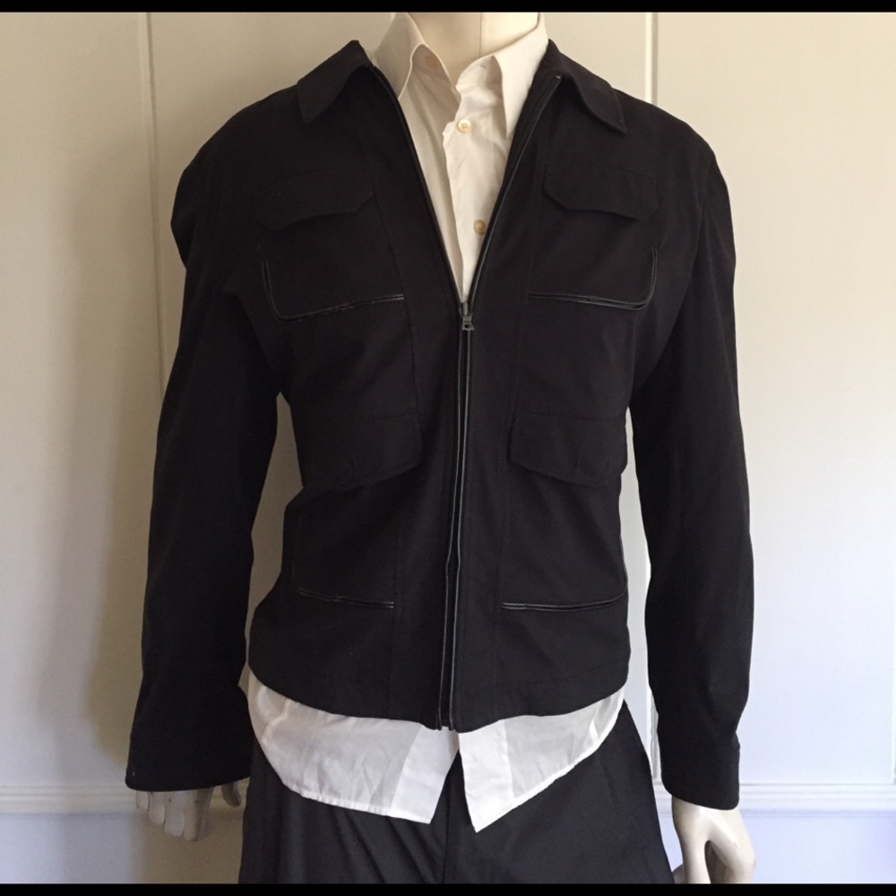 Elie Tahari Canvas and Leather Jacket