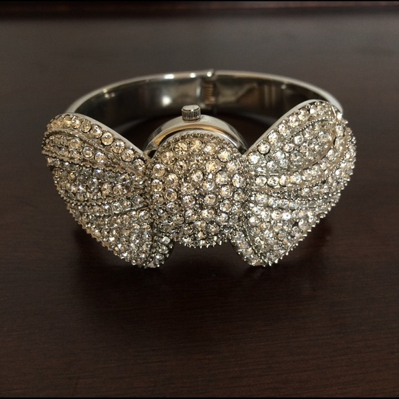 bebe Accessories - Bebe Crystal Bow Watch/Bracelet in Silver
