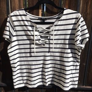 FOREVER21 Navy blue/white striped shirt