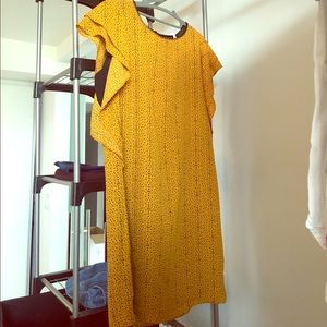 Mustard and black geometric print shift dress